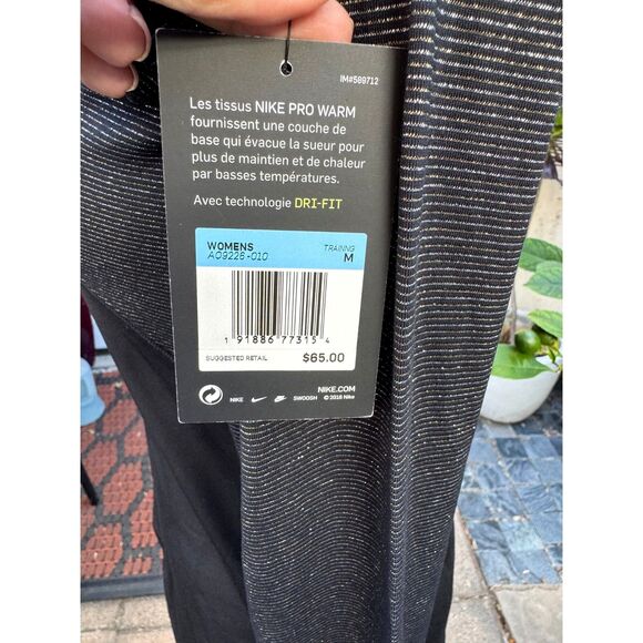 NWT Nike Pro Warm Dri-Fit Black Silver Slim Fit Long Sleeve Athletic Shirt SZ M - Picture 5 of 13
